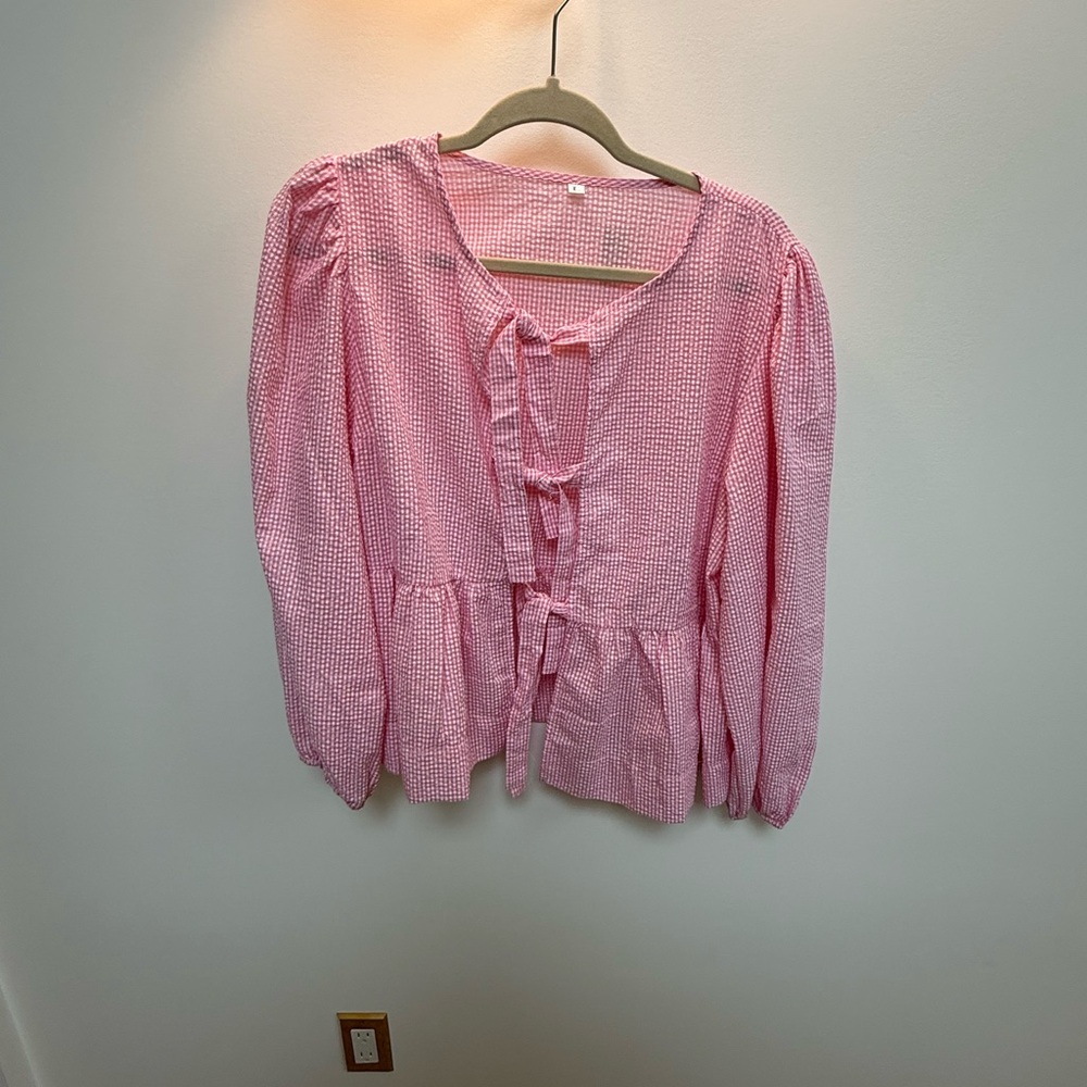 Pink Gingham Blouse with Bow Detail